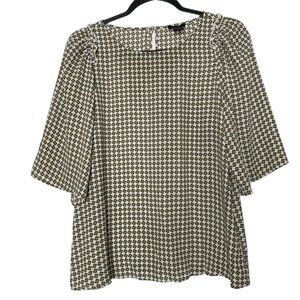 Ann Taylor Factory Geometric Print Flutter Sleeve Blouse M